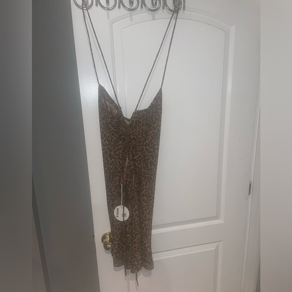 New! Staud Bellamy Leopard Print Cowl Neck Lace Up Back Mini Dress🤎 XL NWT! - Picture 12 of 16
